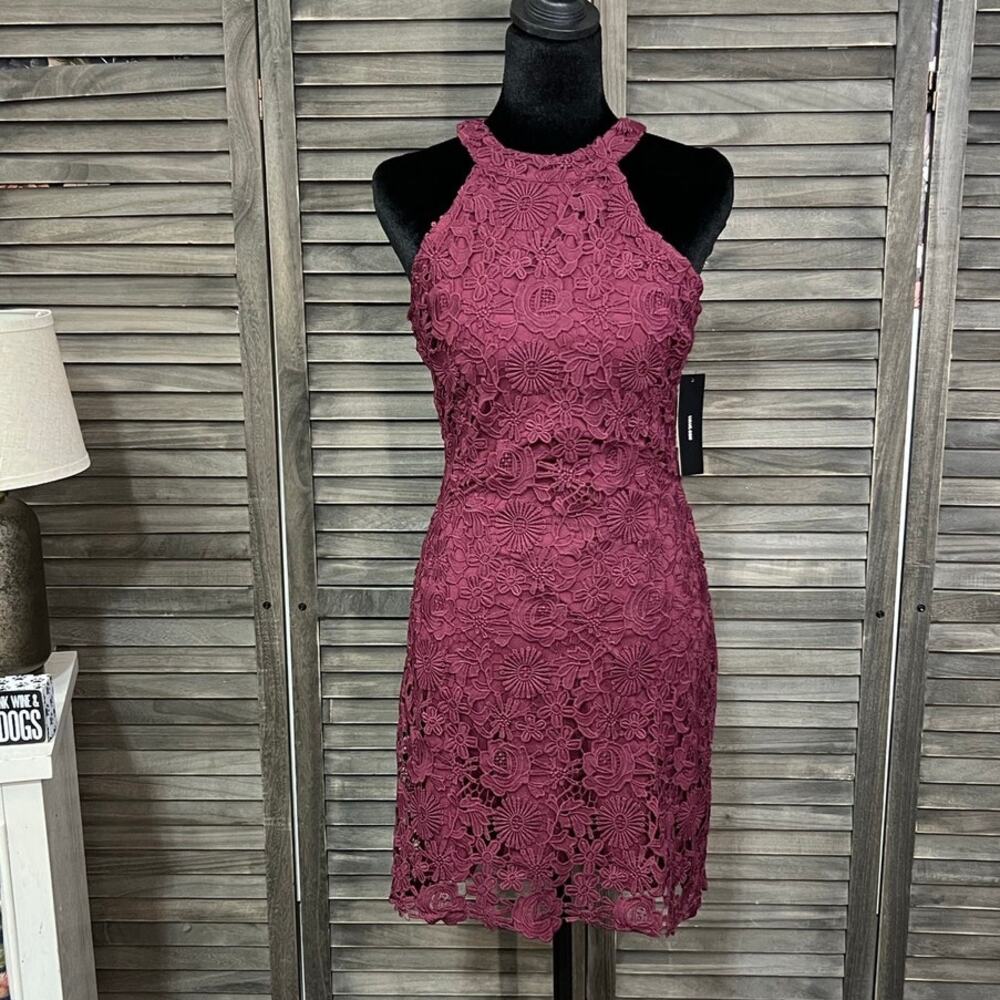 Lulus Burgundy Wine Floral Lace Overlay Bodycon Mini Dress Small NWT Cocktail - Picture 7 of 13
